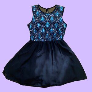 Love Reign Silver & Blue Sequence Black Sleeveless Party Dress